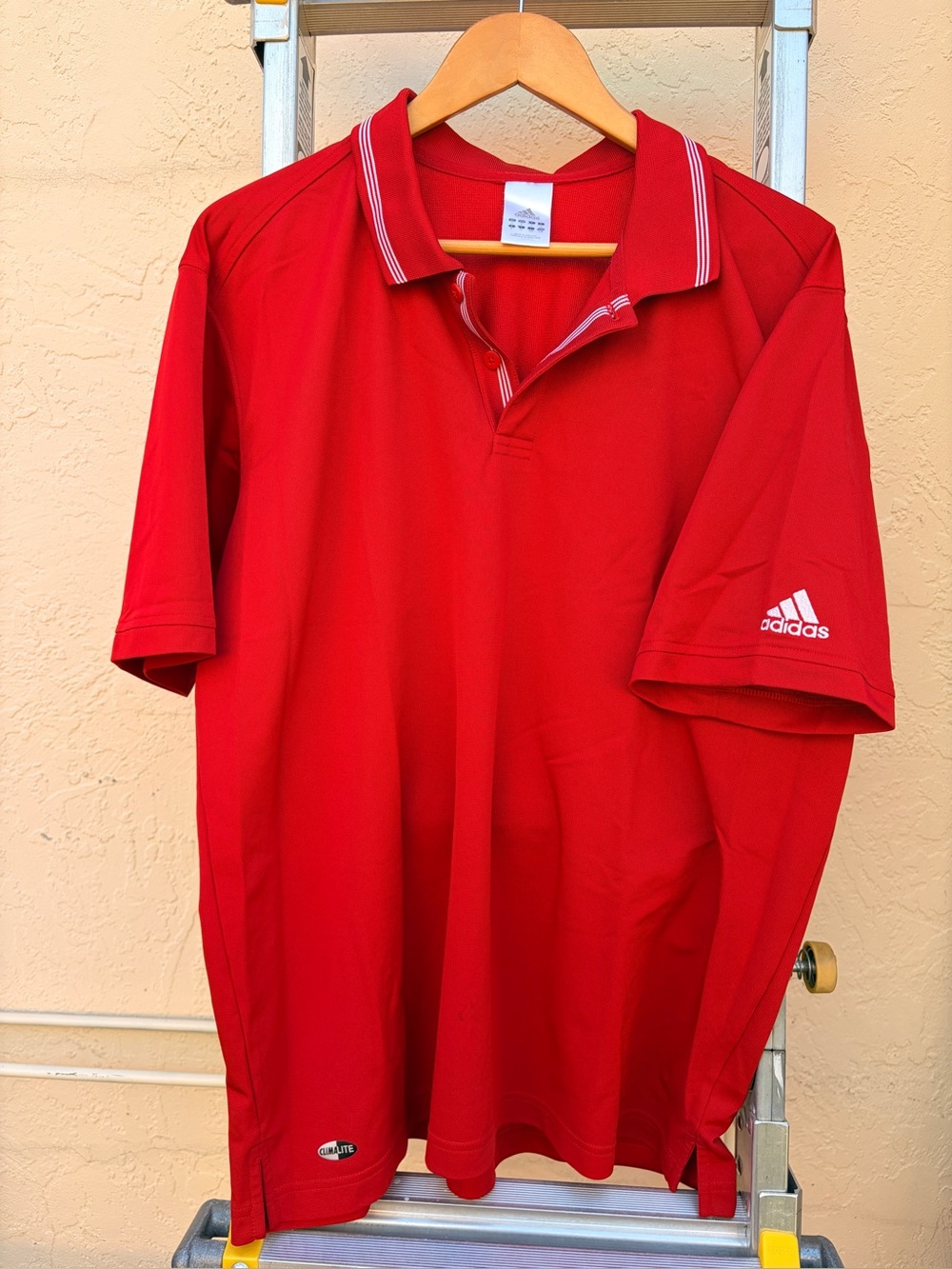 Large Adidas Men’s Red Polo Shirt with Contrast Collar